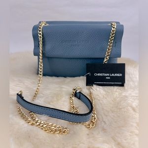 NWT CHRISTIAN LAURIER Gina leather crossbody bag clutch blue Italy